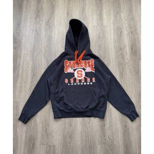 Vintage Syracuse University NCAA Orange Lacrosse Black Large Pro Weave Hoodie
